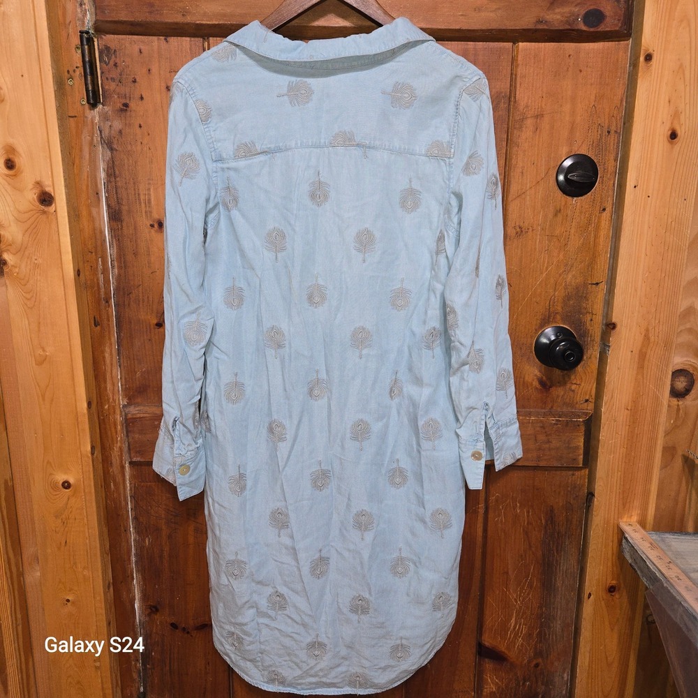 Soft Surroundings Womens Blue Denim Peacock Feather Embroidered Tunic Dress Med - Picture 4 of 4